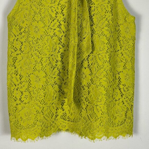 J Crew Tie Neck Sleeveless Lace Top‎ Chartreuse Scalloped Eyelash Hem Size M NEW - Picture 8 of 9